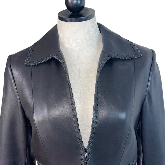 Classiques Entier Womens Jacket Size 6 Black Leather Whip Stitch Lined - Picture 5 of 8